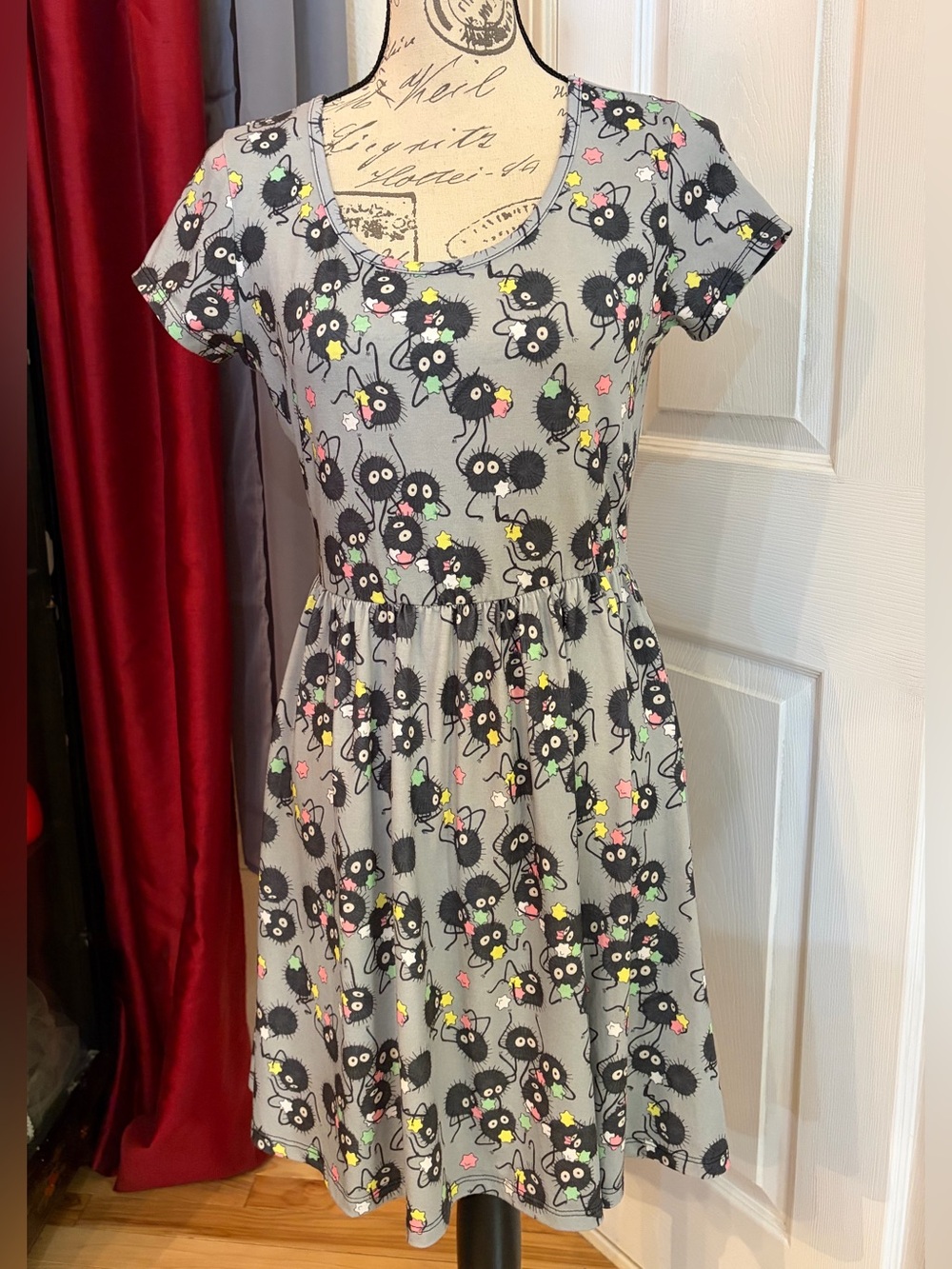 Her Universe Gray Soot Sprite Print Skater Dress with Neon Accents